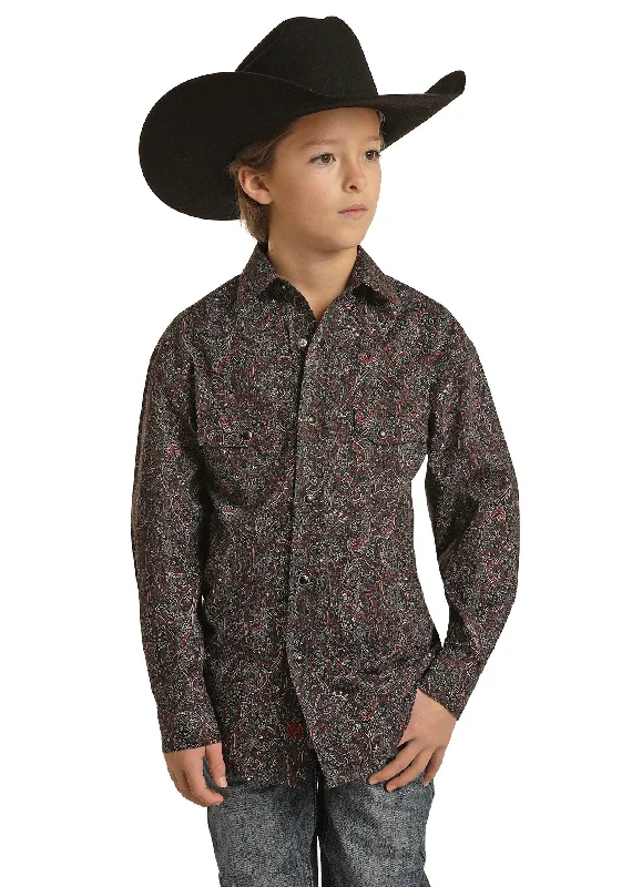 versatile short sleeve shirts for all types of activities -Rock & Roll Cowboy Boy's Black & Red Paisley Long Sleeve Western Shirt B8S1301