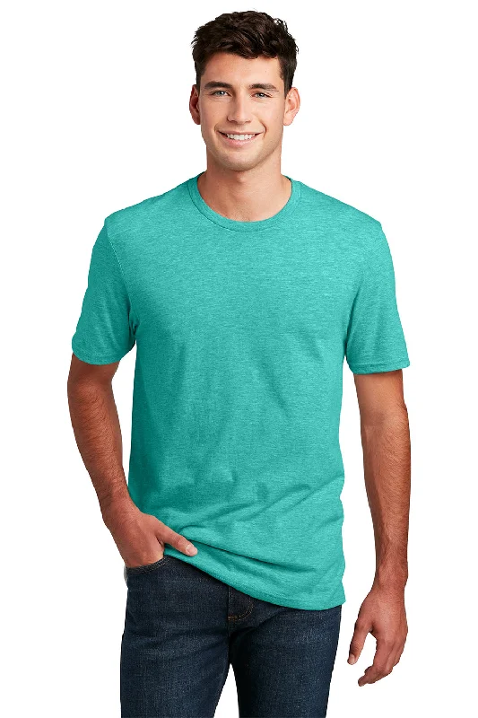 affordable short sleeve shirts for travel wear -District Mens Perfect Blend Short Sleeve Crewneck T-Shirt - Heather Aqua Blue