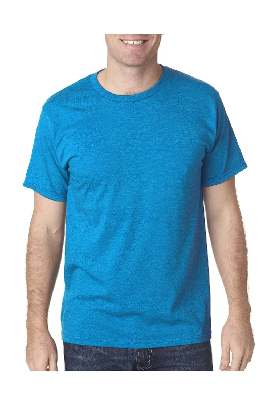 modern short sleeve t-shirts for stylish men -Bayside Mens USA Made Short Sleeve Crewneck T-Shirt - Heather Turquoise Blue