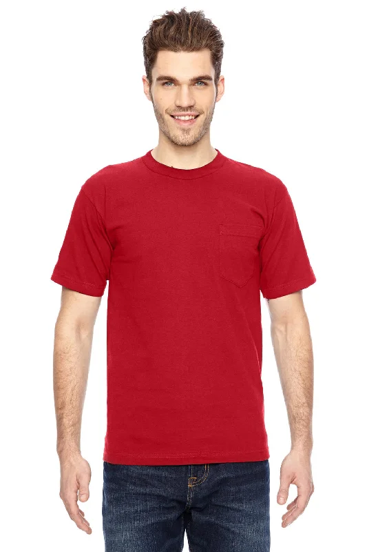 short sleeve shirts with fun prints for men -Bayside Mens USA Made Short Sleeve Crewneck T-Shirt w/ Pocket - Red