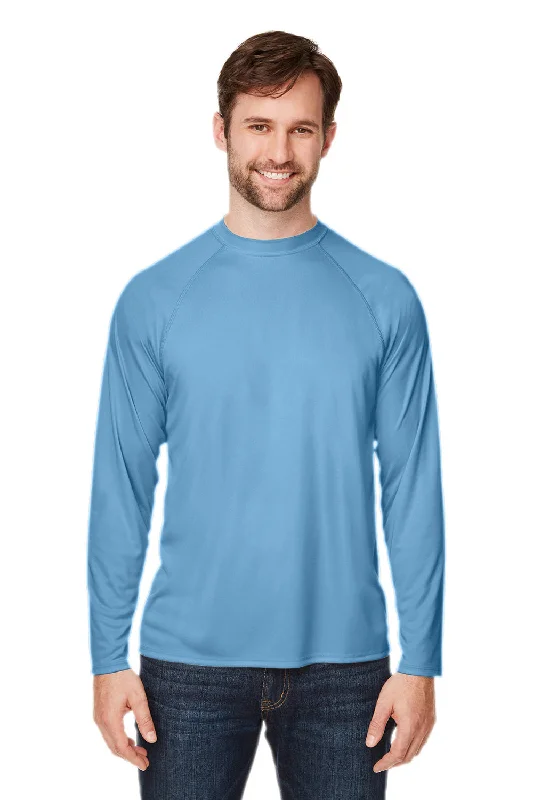 men’s casual short sleeve shirts with modern designs -Core 365 Mens Ultra MVP Raglan Moisture Wicking Long Sleeve Crewneck T-Shirt - Columbia Blue