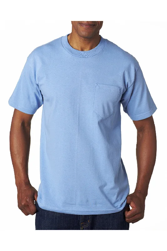 versatile short sleeve shirts for men’s wardrobe -Bayside Mens USA Made Short Sleeve Crewneck T-Shirt w/ Pocket - Carolina Blue