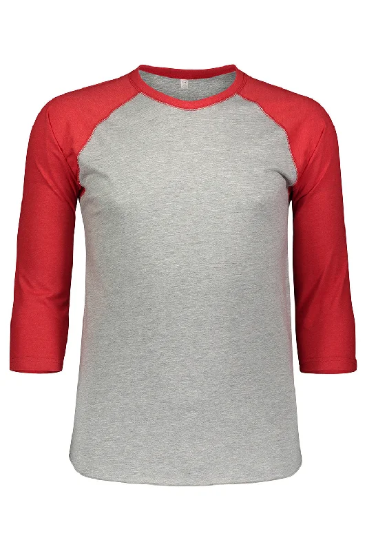 versatile short sleeve shirts with graphic prints for men -LAT Mens Fine Jersey Baseball 3/4 Sleeve Crewneck T-Shirt - Heather Grey/Vintage Red