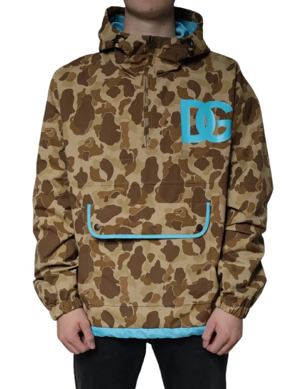 Men's insulated puffer jackets-Dolce & Gabbana  Camouflage Hooded Pullover Men's Jacket