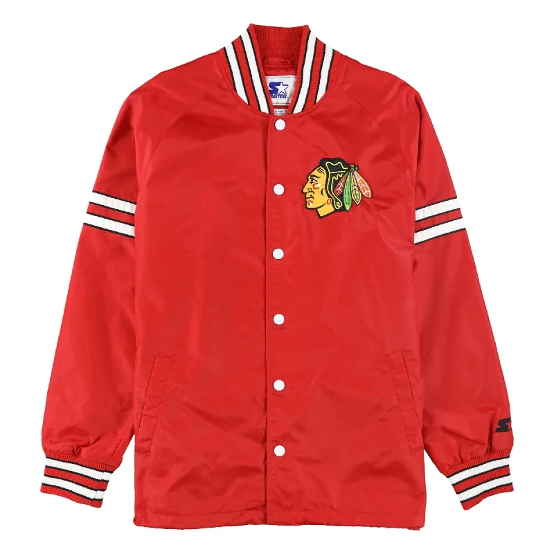 Men's faded denim jackets-STARTER Mens Chicago Blackhawks Windbreaker Jacket, Red, Large (Regular)