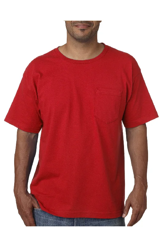 stylish short sleeve shirts with bold prints -Bayside Mens USA Made Short Sleeve Crewneck T-Shirt w/ Pocket - Red