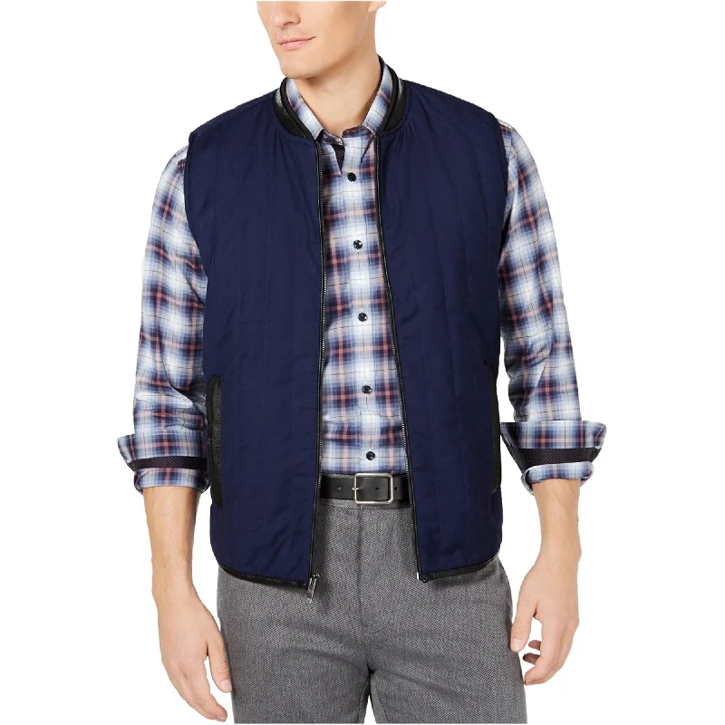 Men's refined trench jackets-Ryan Seacrest Mens Solid Quilted Vest, Blue, Medium