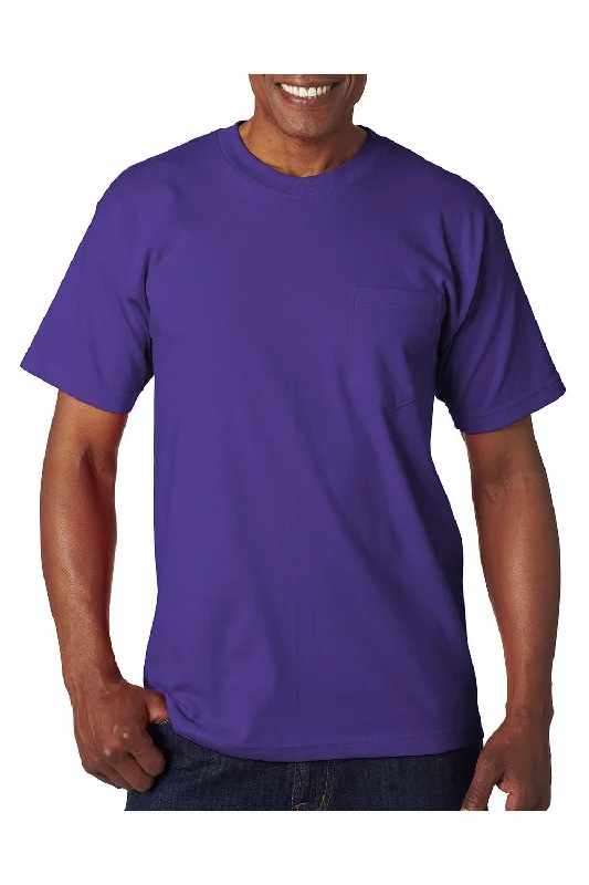 high-quality short sleeve t-shirts with logos -Bayside Mens USA Made Short Sleeve Crewneck T-Shirt w/ Pocket - Purple