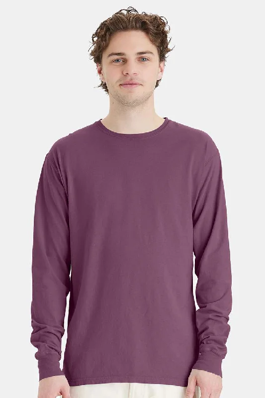 stylish short sleeve shirts with bold prints -ComfortWash By Hanes Mens Long Sleeve Crewneck T-Shirt - Purple Plum Raisin