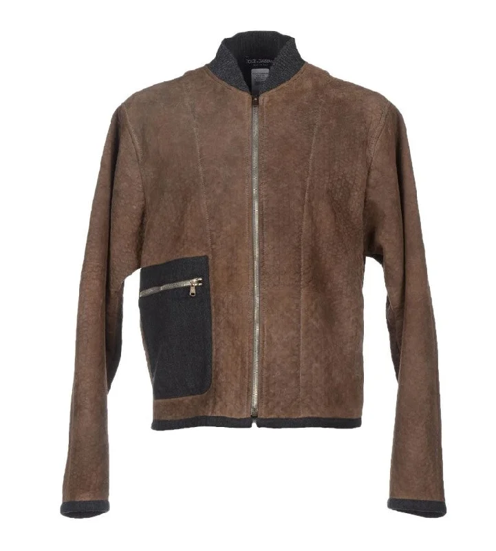 Men's wilderness parka jackets-Dolce & Gabbana Elegant Leather & Wool Blend Men's Jacket