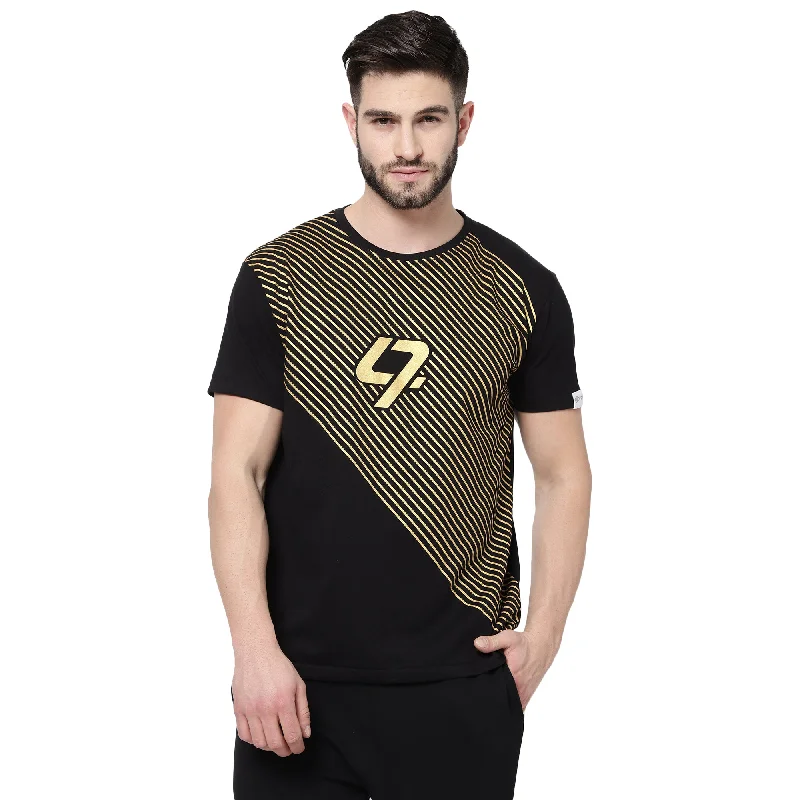 high-quality men’s short sleeve t-shirts for active men -djbravo47 Men's Black Premium Stripe T-shirt