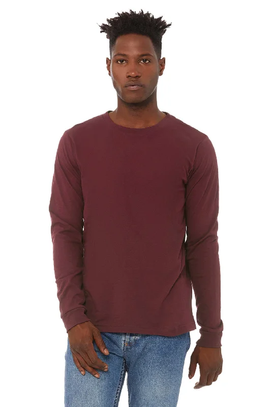 trendy short sleeve polo shirts for vacation wear -Bella + Canvas Mens Jersey Long Sleeve Crewneck T-Shirt - Maroon