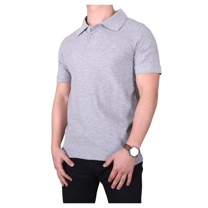 Men's tough rain jackets-KNOCKER Men's Solid Short Sleeved Slim Fit Polo Shirt - Heather Grey