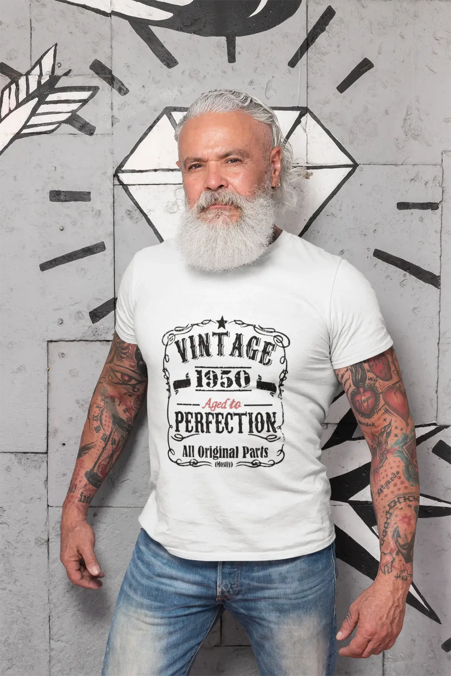 affordable short sleeve t-shirts for men’s active wear -1950 Vintage Aged to Perfection Men's T-shirt White Birthday Gift 00488