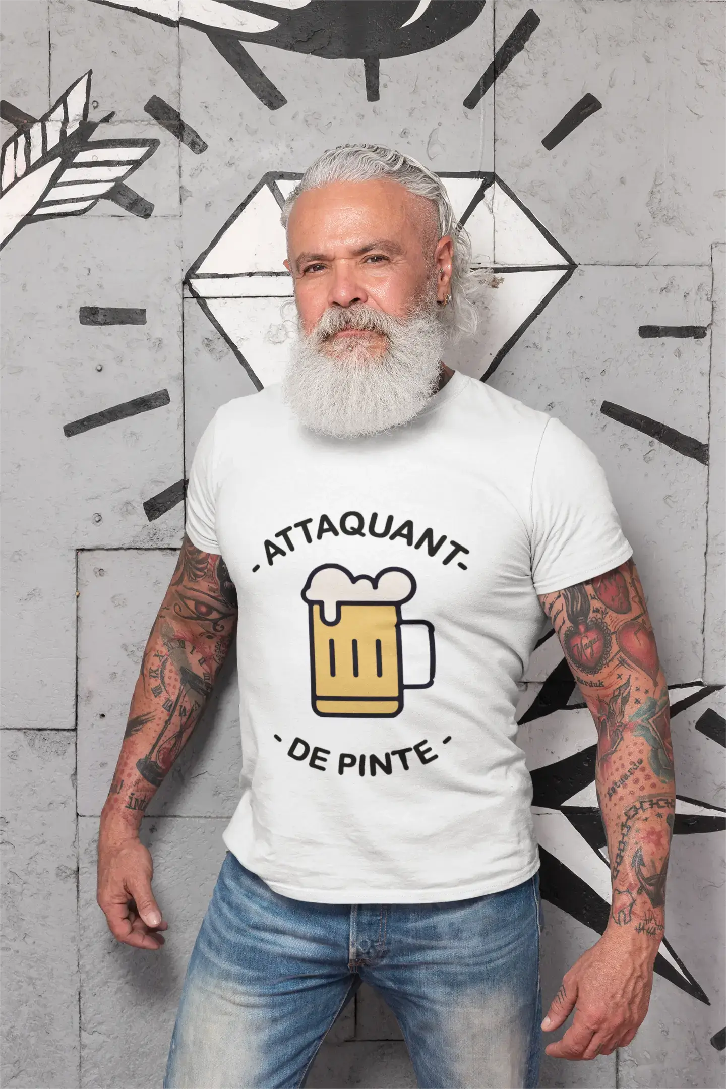 stylish short sleeve t-shirts for sports events -Men's Vintage Tee Shirt Graphic T shirt Attaquant de Pinte White