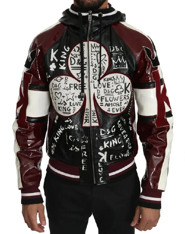 Men's lightweight quilted jackets-Dolce & Gabbana   Hooded Leather DG King of Love Men's Jacket