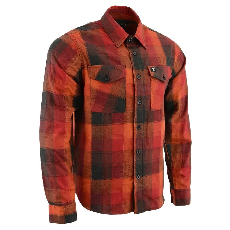 stylish short sleeve t-shirts for sports events -Milwaukee Leather Men's Flannel Plaid Shirt Orange with Red and Black Long Sleeve Cotton Button Down Shirt MNG11641