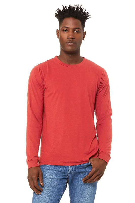 men’s classic short sleeve polo shirts with patterns -Bella + Canvas Mens Long Sleeve Crewneck T-Shirt - Red