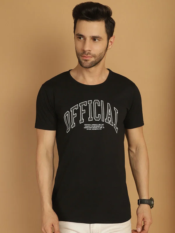 versatile short sleeve t-shirts for all occasions -Vimal Jonney Round Neck Cotton Printed Black T-Shirt for Men