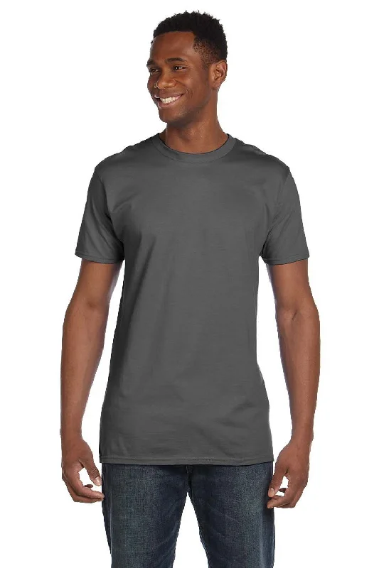 men’s short sleeve shirts with sporty designs -Hanes Mens Perfect-T PreTreat Short Sleeve Crewneck T-Shirt - Smoke Grey