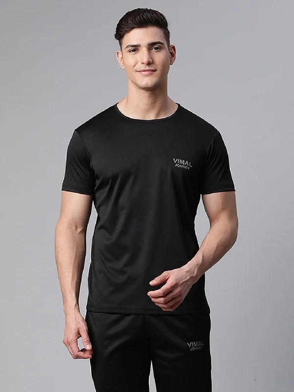 breathable short sleeve shirts for everyday wear -Vimal Jonney Dryfit Solid Black T-shirt for Men