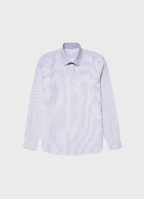 men’s casual short sleeve polo shirts with designs -Men's Oxford Stripe Shirt in White/Navy Oxford Stripe