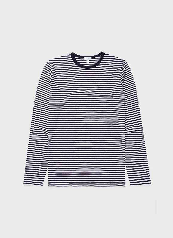 men’s classic short sleeve shirts for casual settings -Men's Classic Long Sleeve T-shirt in Navy/White English Stripe