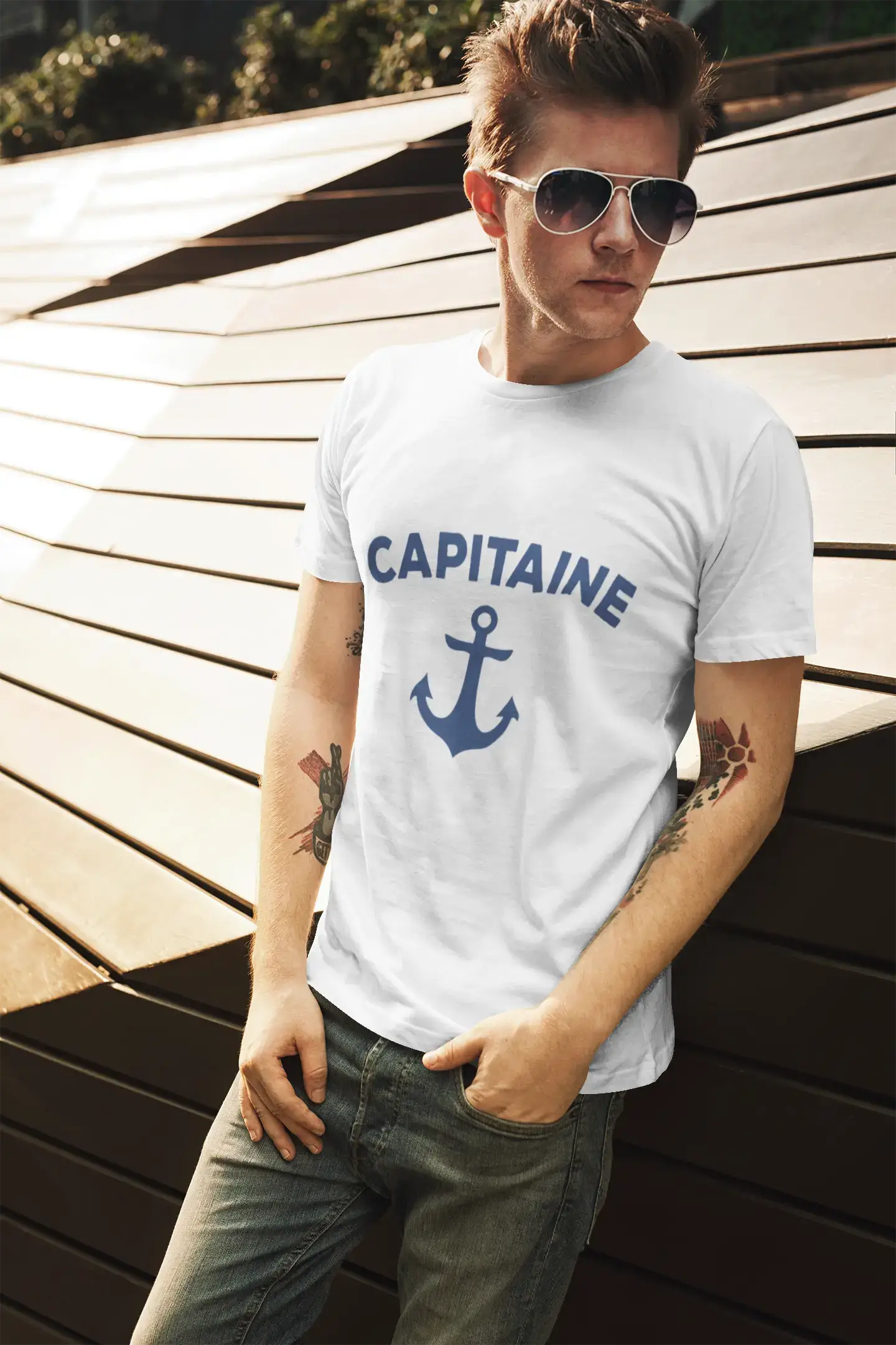 men’s short sleeve polo shirts with unique designs -Men's Vintage Tee Shirt Graphic T shirt Capitaine White