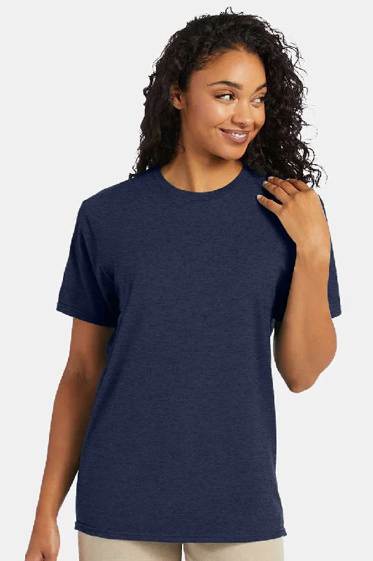 short sleeve shirts for weekend wear for men -Hanes Mens Nano-T Short Sleeve Crewneck T-Shirt - Heather Navy Blue