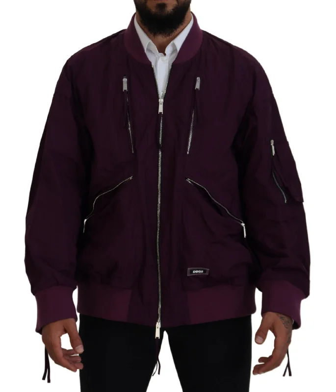 Men's sharp trench jackets-Dsqua²  Polyester Full Zipper Bomber Men's Jacket