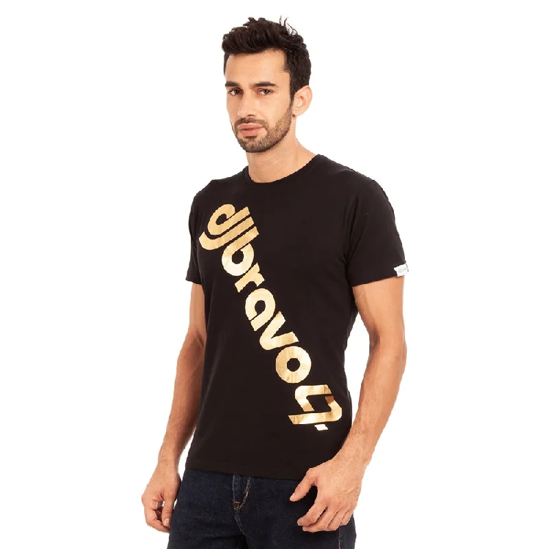 classic short sleeve t-shirts for casual wear -djbravo47 Men's Black - Logo Gold Foiled T-shirt