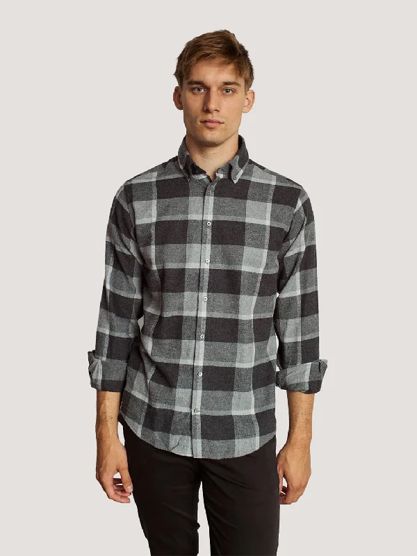 men’s graphic short sleeve t-shirts for casual days -Bruun & Stengade Men Black Checked Button-Down Collar Full Sleeves Shirt