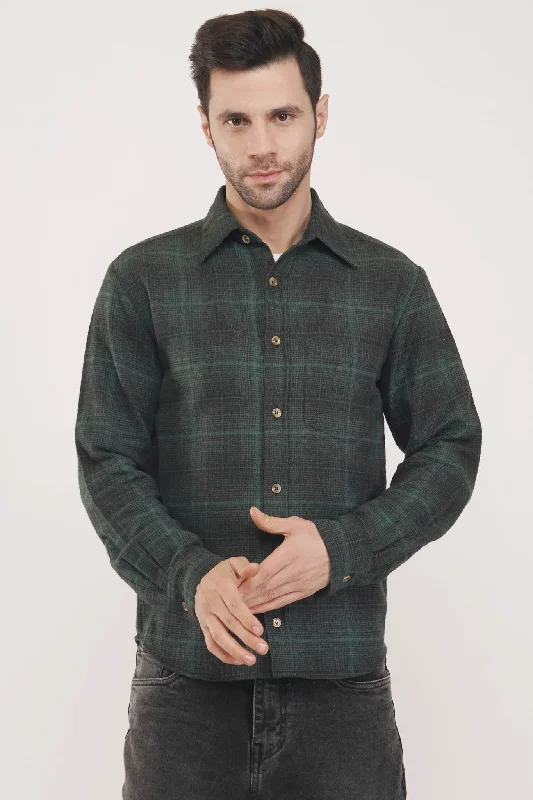 men’s stylish short sleeve shirts with striped designs -Sleek Noble  | Green & Black Checkered Shirt