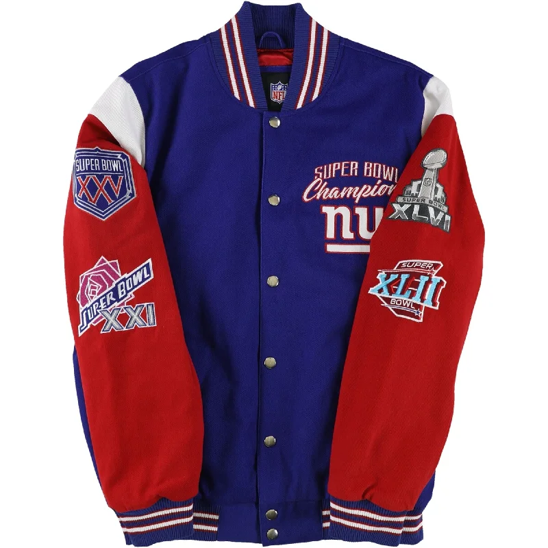 Men's hooded rain jackets-G-III Sports Mens New York Giants Varsity Jacket, Blue, Large