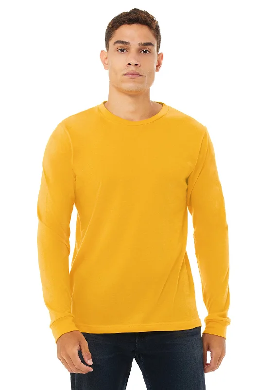 stylish and modern short sleeve polo shirts for men -Bella + Canvas Mens Jersey Long Sleeve Crewneck T-Shirt - Gold