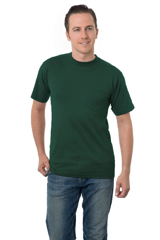 men’s premium short sleeve shirts for summer fashion -Bayside Mens USA Made Short Sleeve Crewneck T-Shirt w/ Pocket - Forest Green