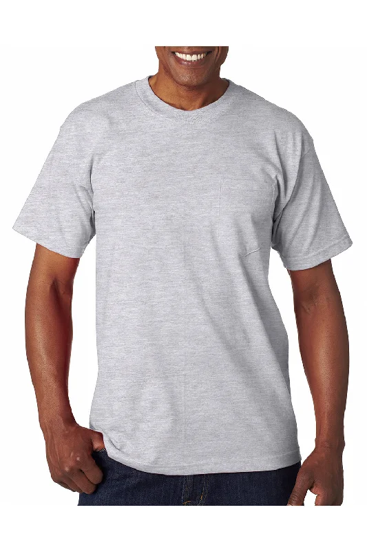 men’s slim fit short sleeve t-shirts -Bayside Mens USA Made Short Sleeve Crewneck T-Shirt w/ Pocket - Ash Grey