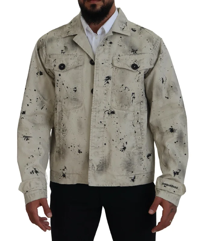 Men's tan leather jackets-Dsqua²   Splash Print Casual blue Men's Jacket