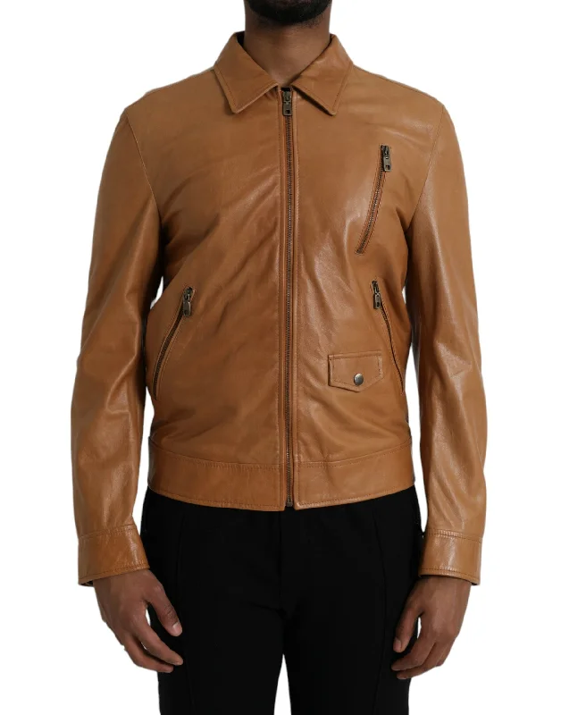 Men's sleek windbreaker jackets-Dolce & Gabbana  Lamb Leather Full Zip Blouson Men's Jacket