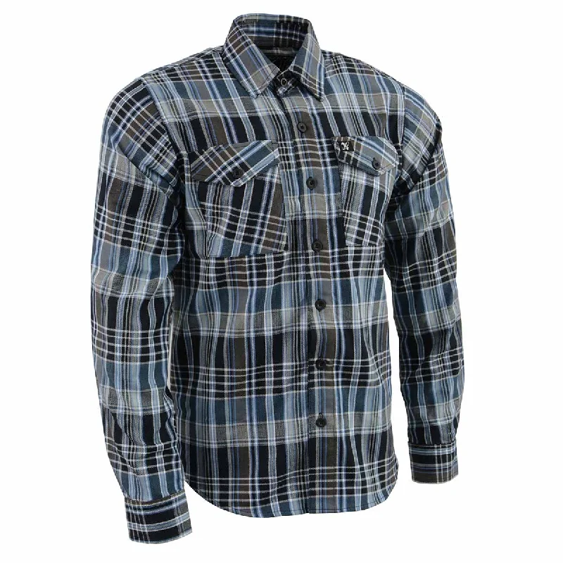 versatile short sleeve t-shirts for all occasions -Milwaukee Leather Men's Flannel Plaid Shirt Black and White with Blue Long Sleeve Cotton Button Down Shirt MNG11626