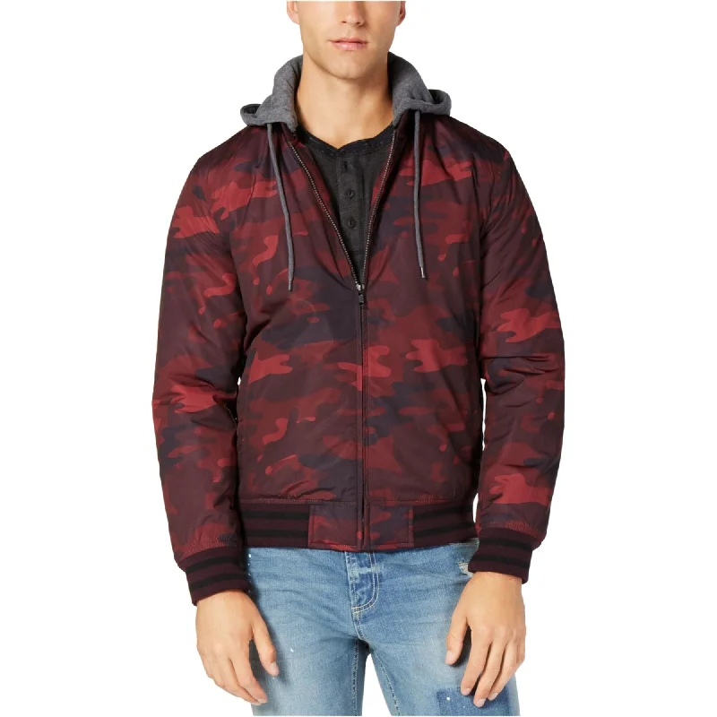 Men's thermal puffer jackets-American Rag Mens Tonal Camo Bomber Jacket, Red, XX-Large