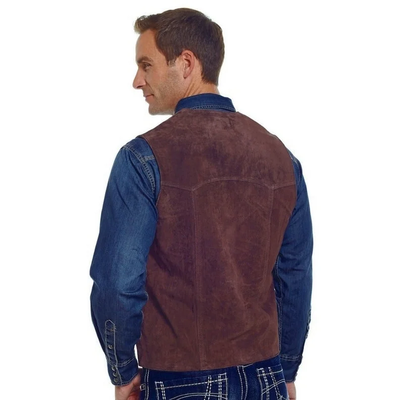 Men's bold bomber jackets-Cripple Creek Western Vest Mens Suede Leather Button Front ML3061