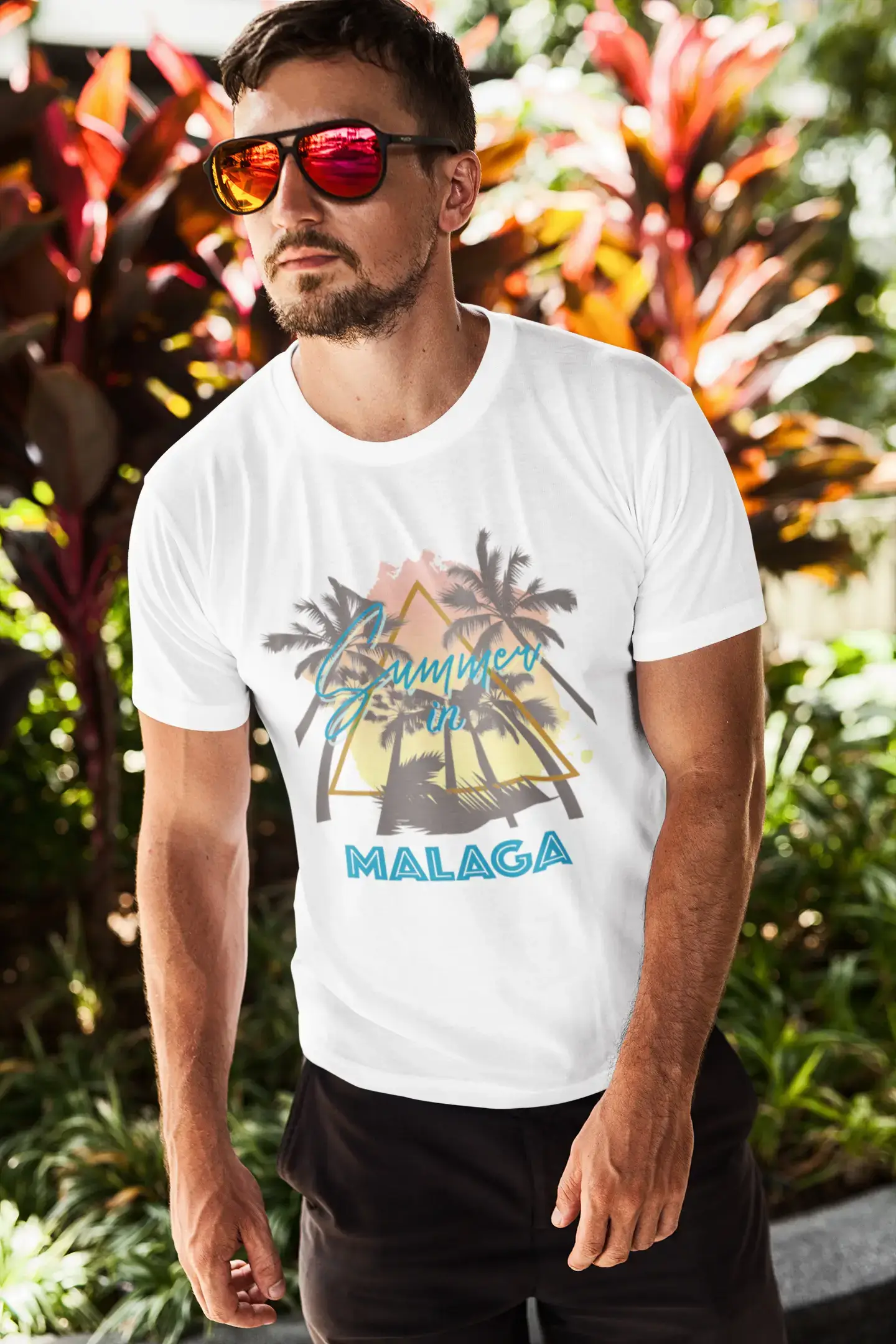 men’s affordable short sleeve shirts for daily wear -Men's Graphic T-Shirt Summer Triangle Malaga White