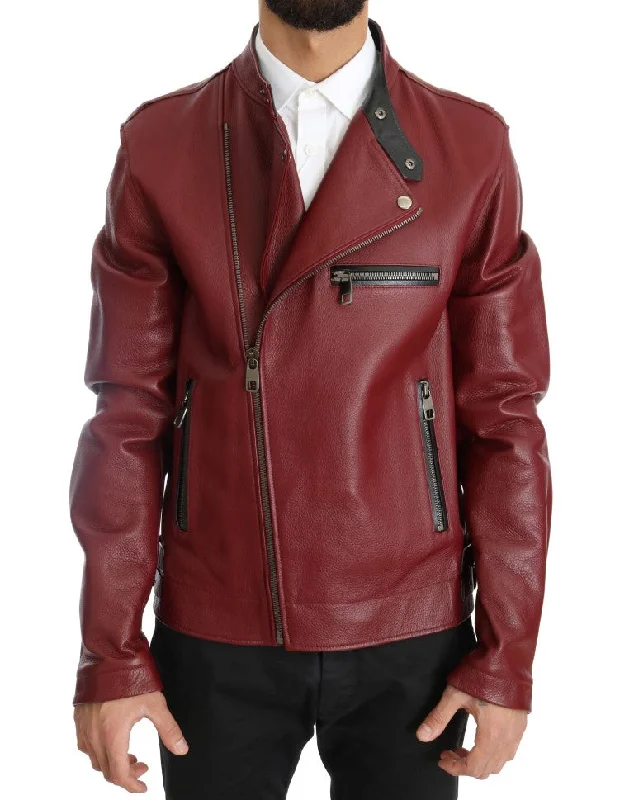 Men's windproof rain jackets-Dolce & Gabbana Radiant  Leather Biker Motorcycle Men's Jacket