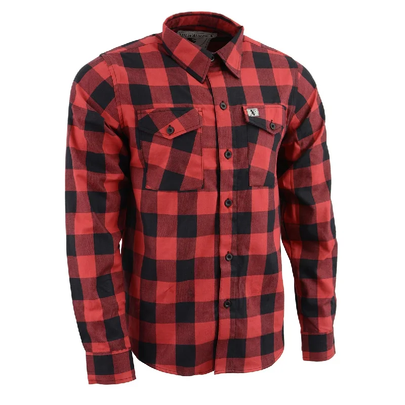 men’s stylish short sleeve t-shirts for active days -Milwaukee Leather Men's Flannel Plaid Shirt Black and Red Long Sleeve Cotton Button Down Shirt MNG11631