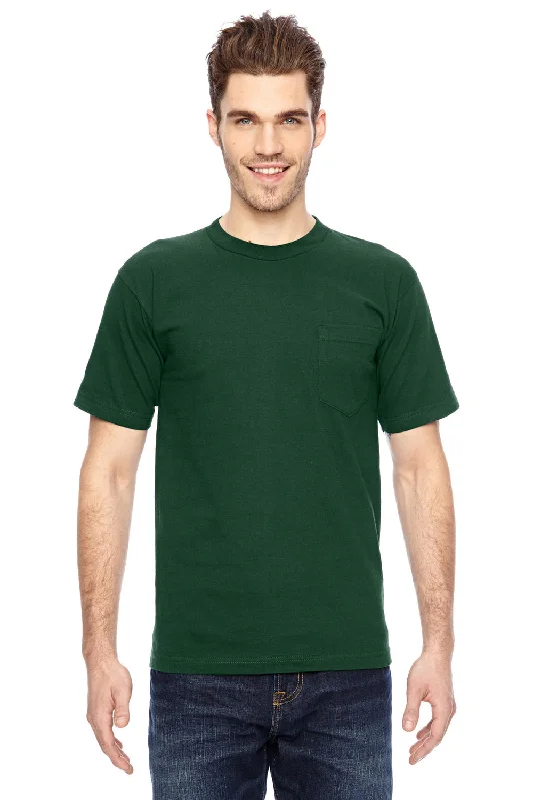 men’s comfortable short sleeve shirts for office wear -Bayside Mens USA Made Short Sleeve Crewneck T-Shirt w/ Pocket - Forest Green