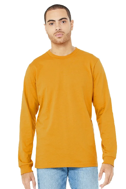 stylish short sleeve shirts for special occasions -Bella + Canvas Mens Jersey Long Sleeve Crewneck T-Shirt - Mustard Yellow