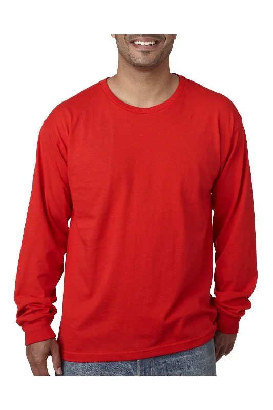 stylish short sleeve shirts for travel wear -Bayside Mens USA Made Long Sleeve Crewneck T-Shirt - Red