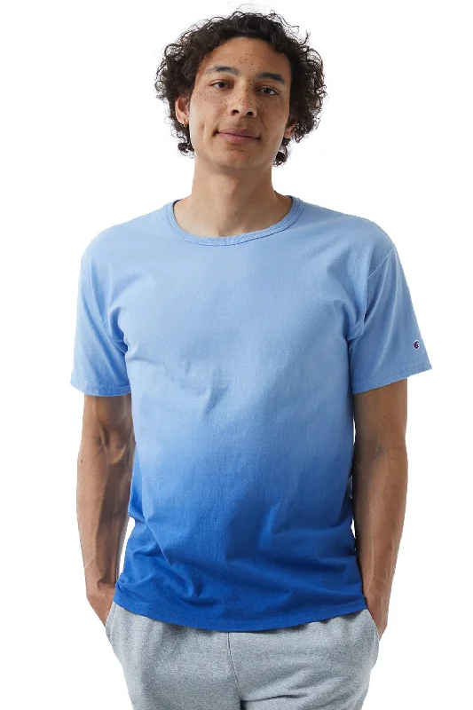 affordable short sleeve shirts for casual outings -Champion Mens Dip Dye Short Sleeve Crewneck T-Shirt - Royal Blue Ombre