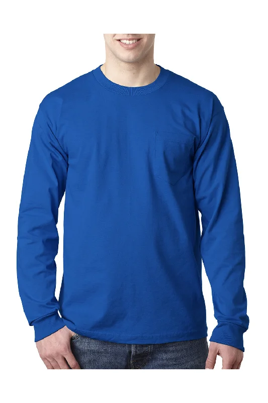 high-quality short sleeve shirts for everyday wear -Bayside Mens USA Made Long Sleeve Crewneck T-Shirt w/ Pocket - Royal Blue